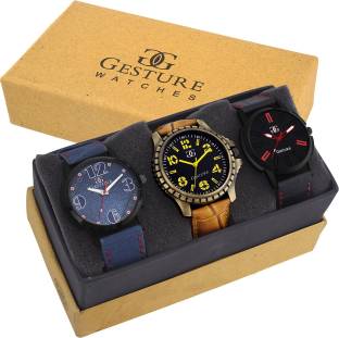 Gesture Attractive Arrogant Combo of 3 Stylish Creative Analog Watch  - For Men